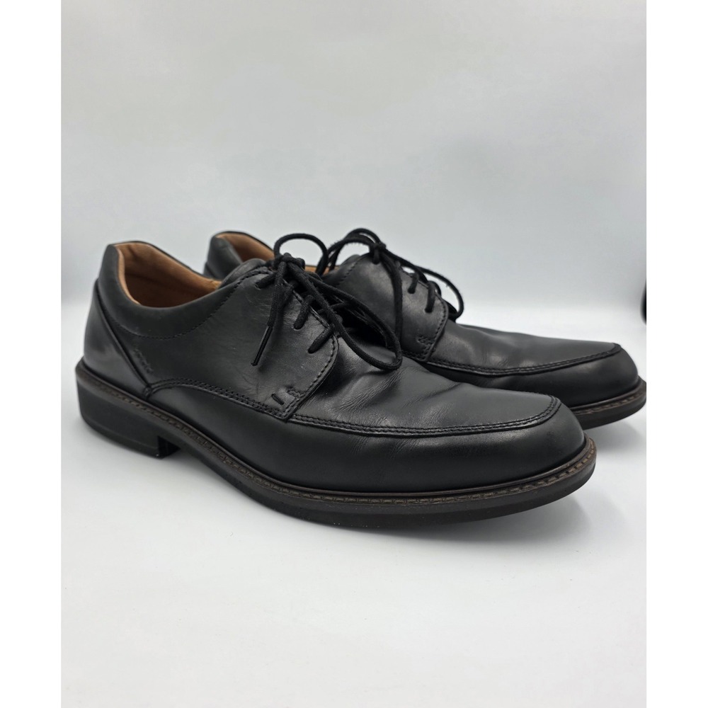 Ecco Holton Apron Toe Tie Oxford Shoes Men EU 42 US 8 Black Leather Dress Lace